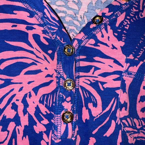 Lilly Pulitzer 100% Pima Cotton Palmetto Blue and Pink Long Sleeve Dress - Picture 7 of 9